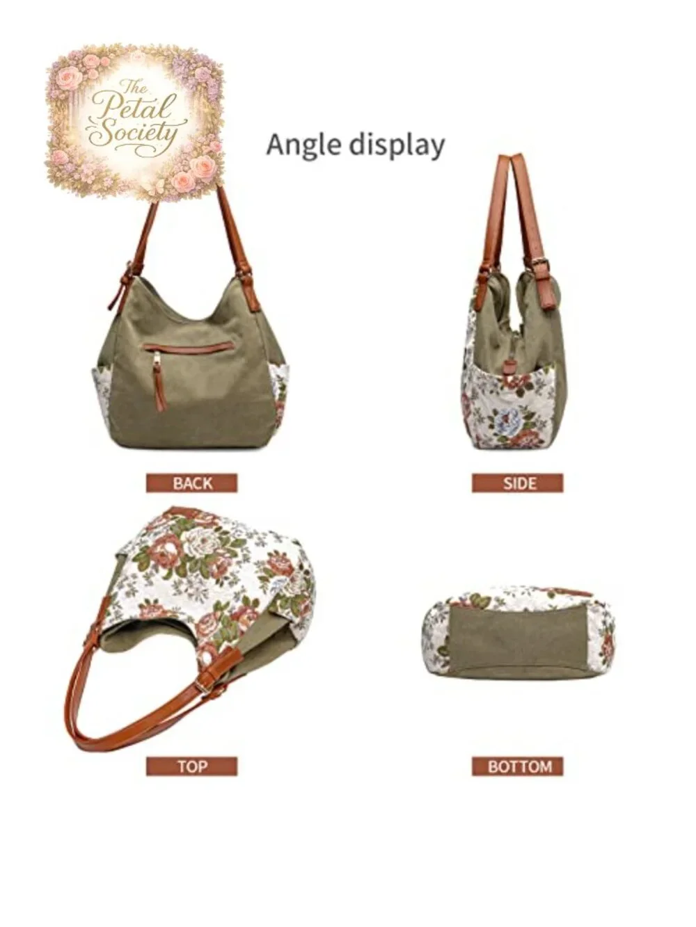 Women Canvas Hobo Purse Multi Pocket Tote Shopper Shoulder Bag with Embroidery